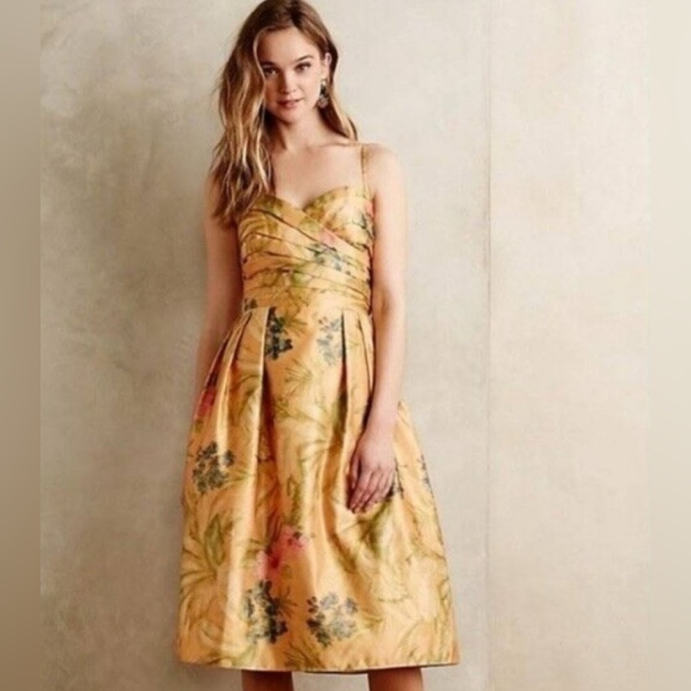 Anthropologie Yellow Floral A-Line  Dress